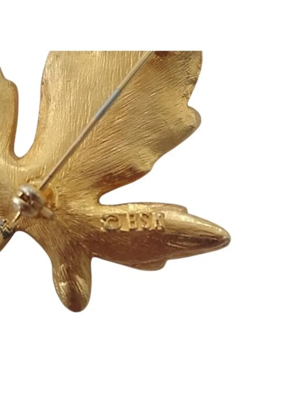 Vintage BSK Goldtone Metal Leaf Brooch